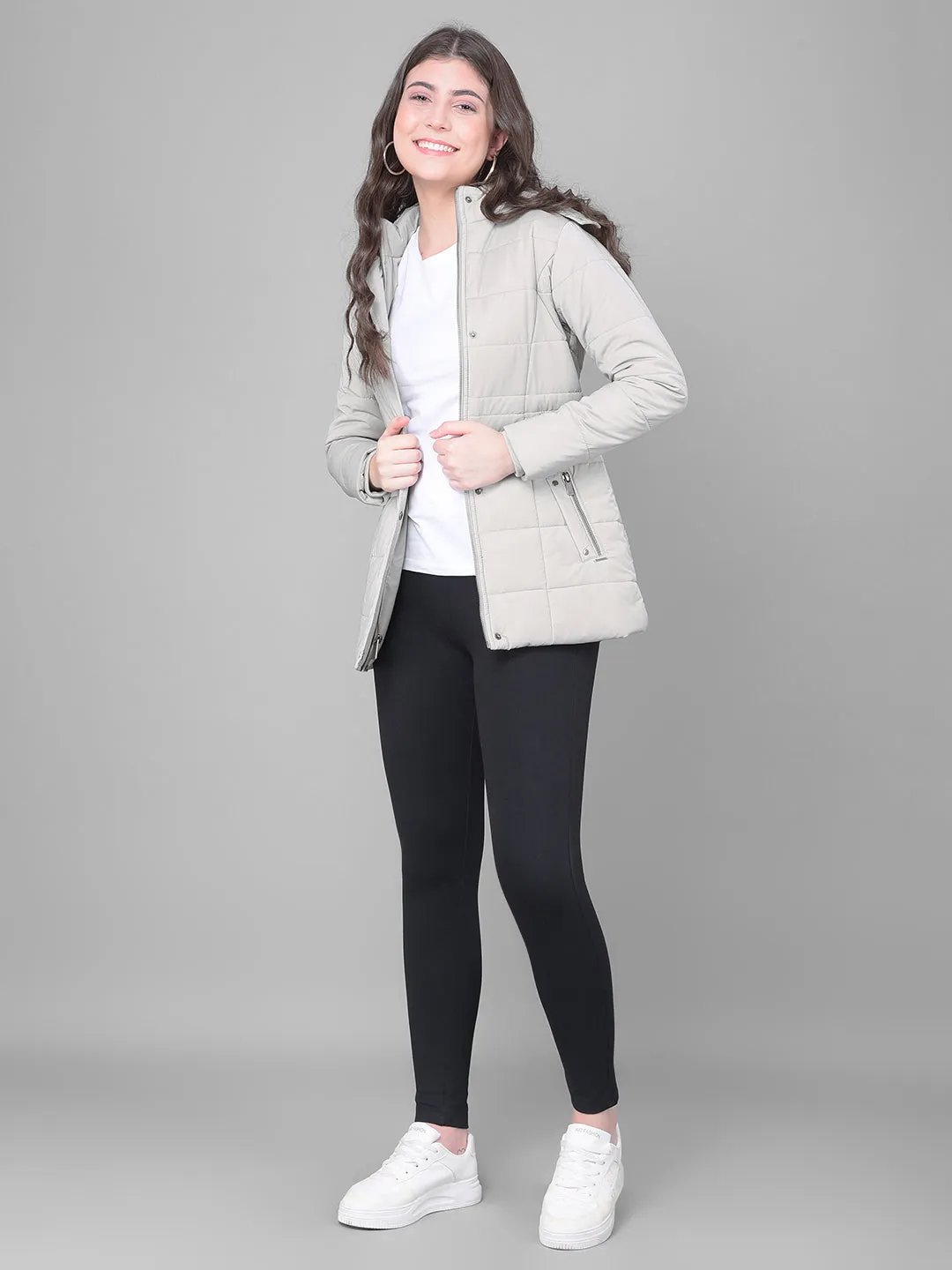 Grey Hooded Puffer Jacket