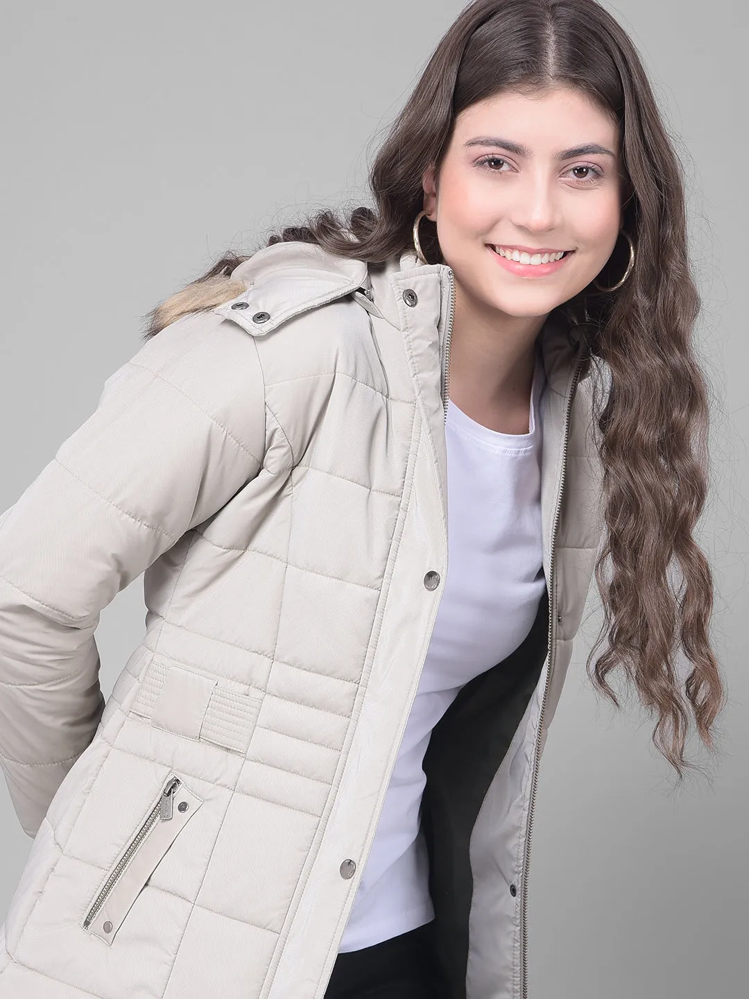 Grey Hooded Puffer Jacket