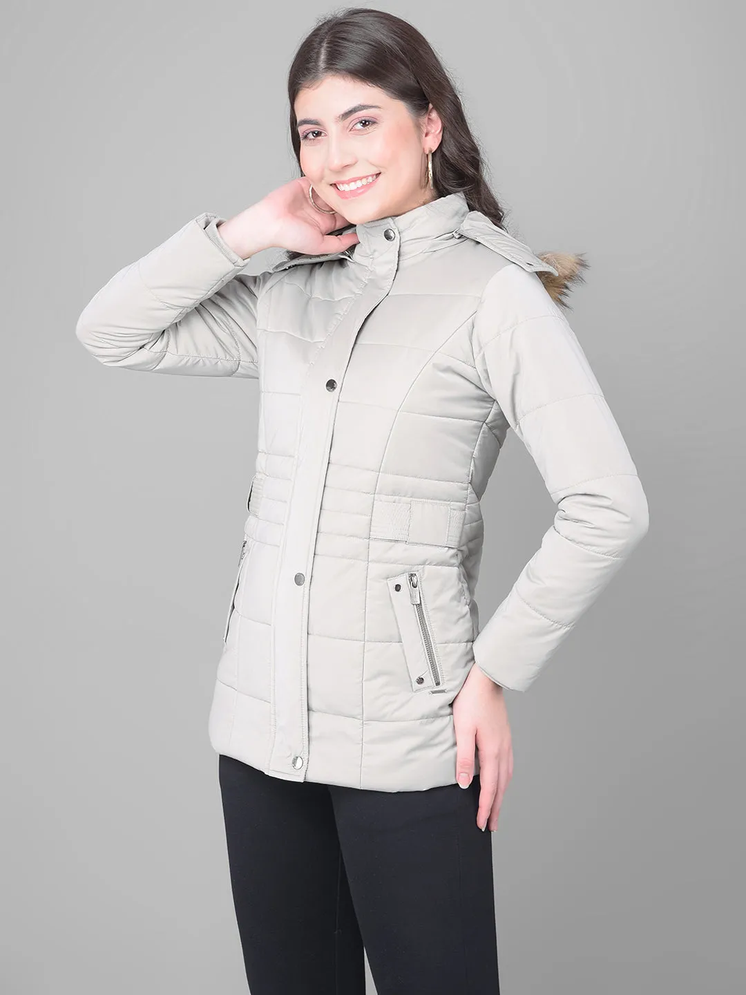 Grey Hooded Puffer Jacket