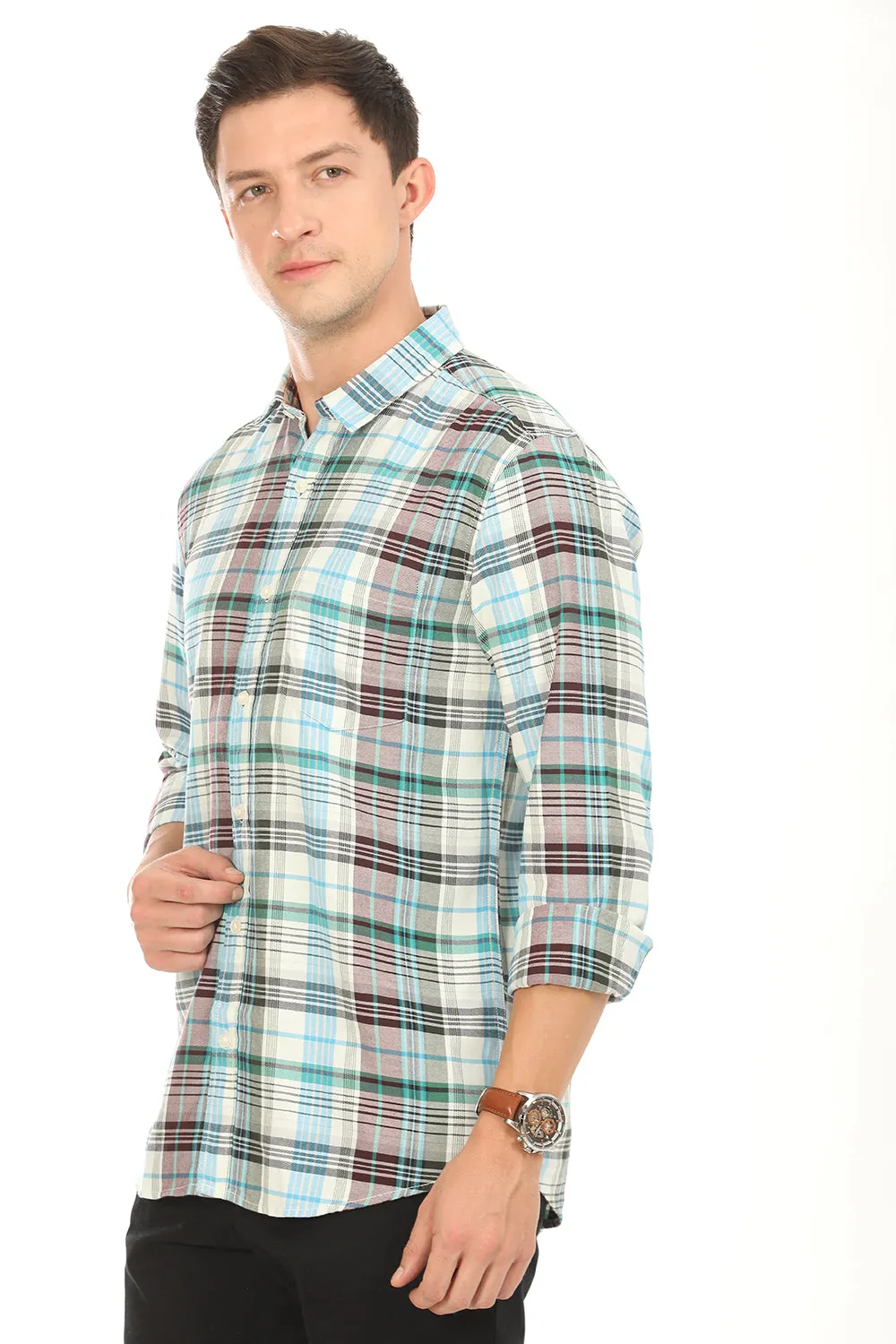 Gridline Checkered Shirt - Green x Brown