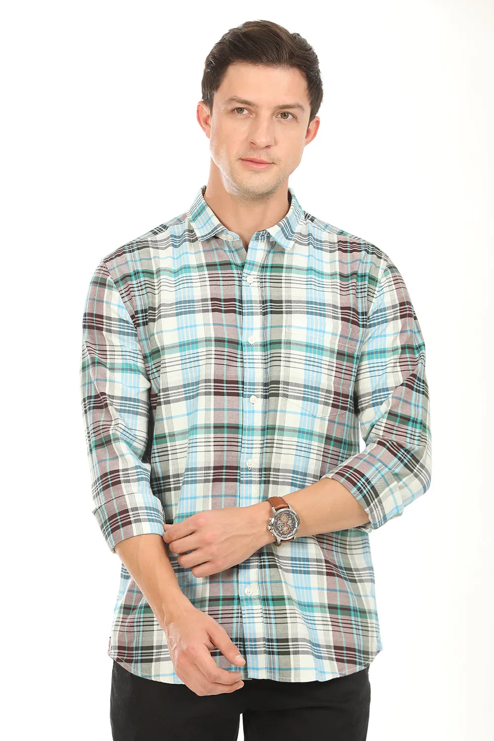 Gridline Checkered Shirt - Green x Brown