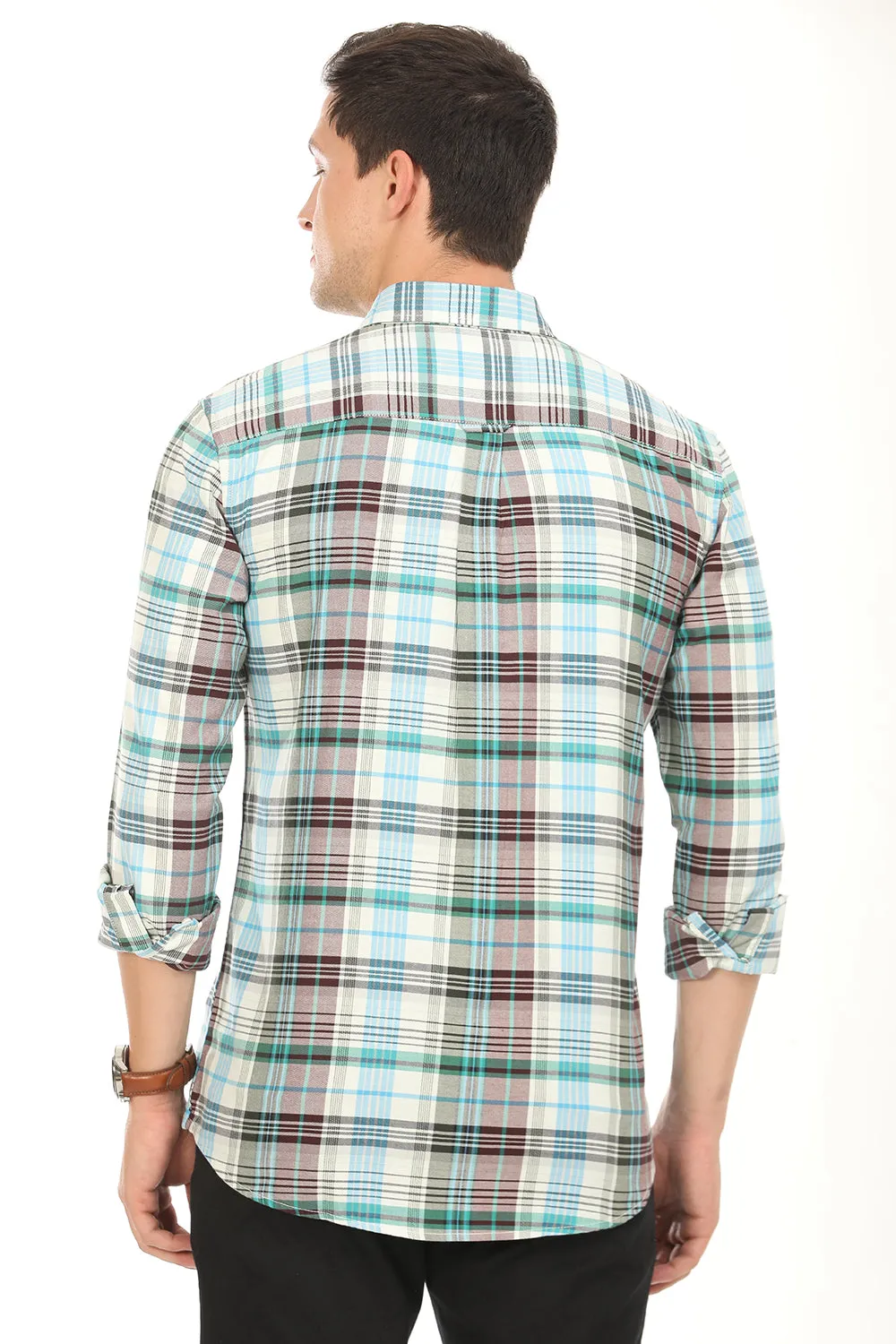 Gridline Checkered Shirt - Green x Brown