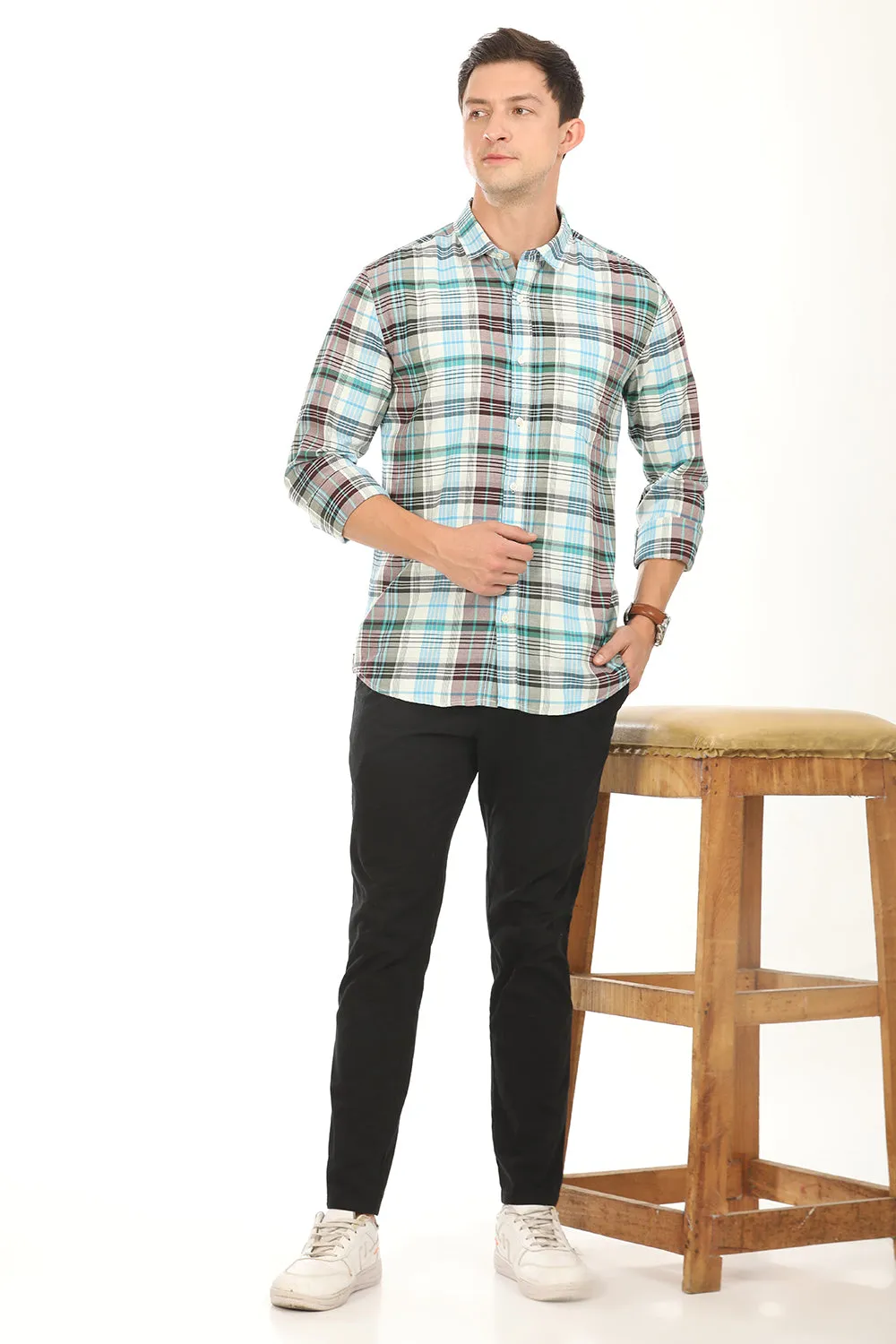 Gridline Checkered Shirt - Green x Brown