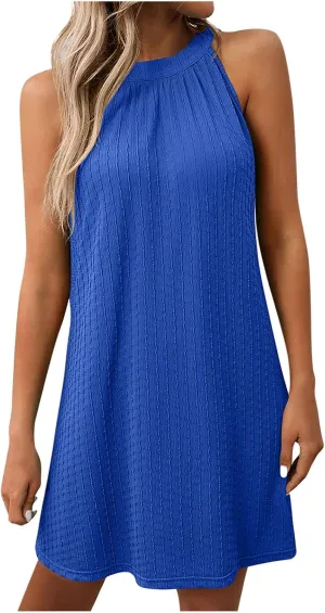 hlysgo Beach Dresses for Women Casual Loose Fit Sleeveless Halter Neck Mini Sundress 2025 Summer Short Going Out Dress