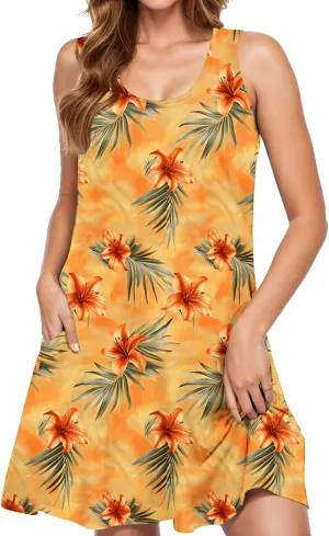 hlysgo Womens Summer Dresses 2025 Trendy Floral Print Sleeveless Crew Neck Tank Mini Dress A-Line Flowy Short Beach Sundress