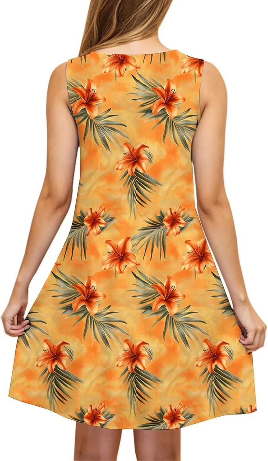 hlysgo Womens Summer Dresses 2025 Trendy Floral Print Sleeveless Crew Neck Tank Mini Dress A-Line Flowy Short Beach Sundress