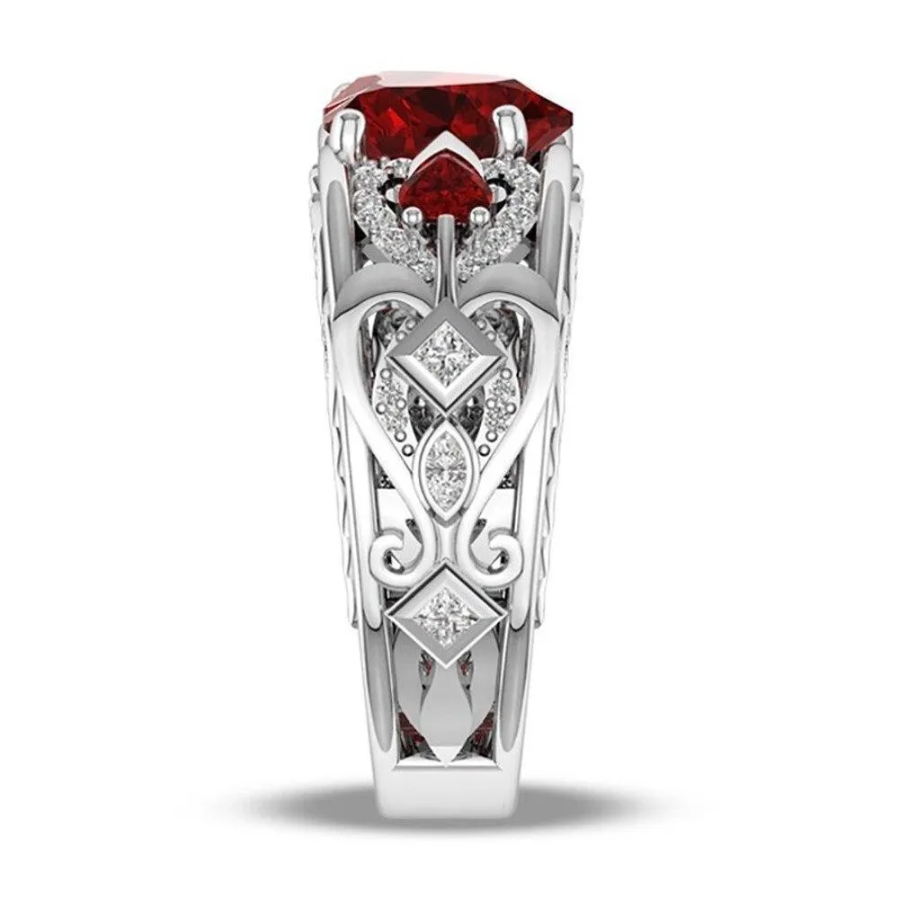 Hollow Heart Crown Trendy Crystal Bride Wedding Engagement Party Ring