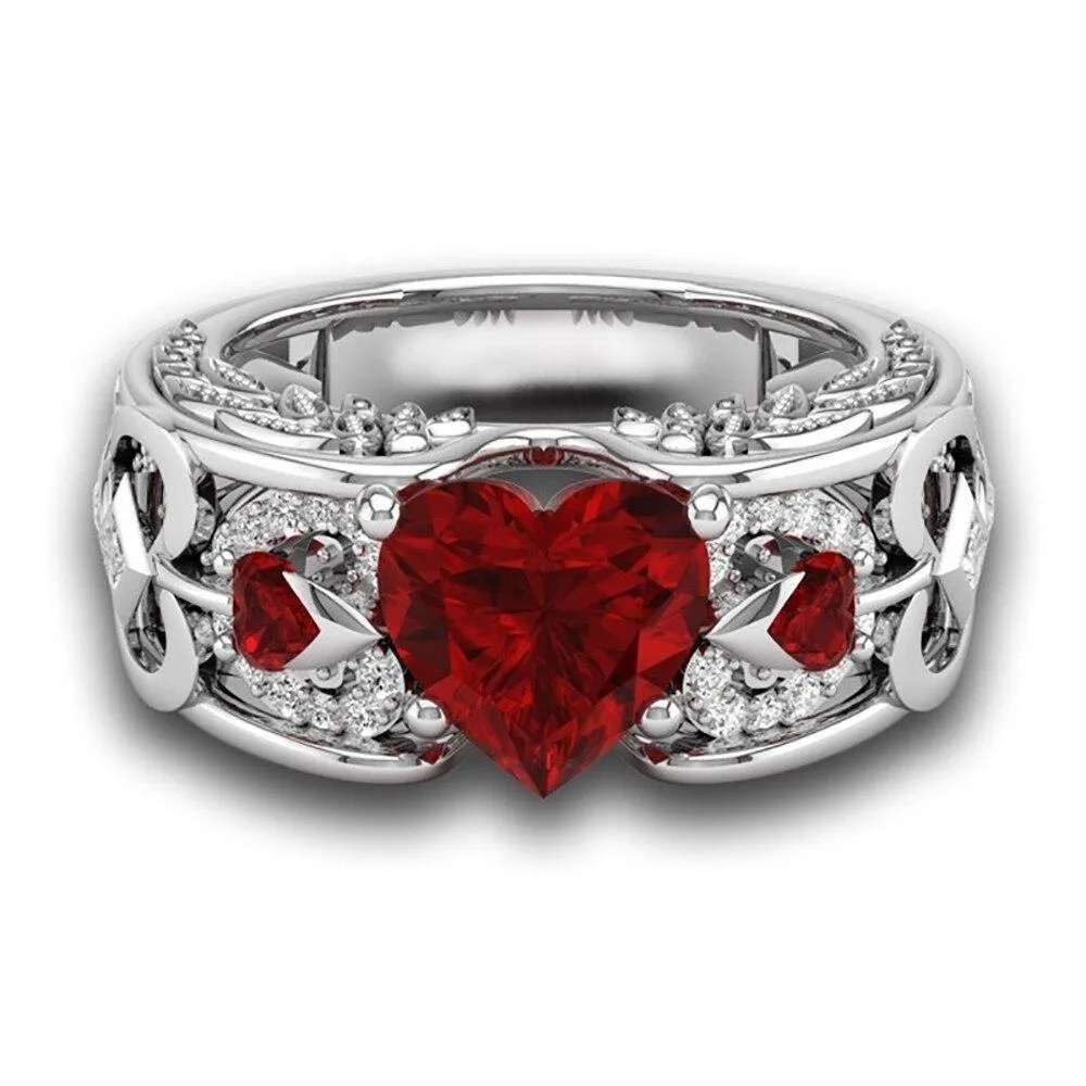 Hollow Heart Crown Trendy Crystal Bride Wedding Engagement Party Ring