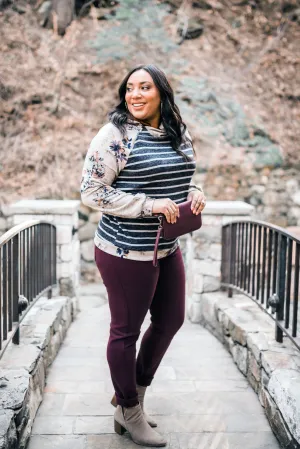 Hooded Bliss Floral   Stripe Hoodie