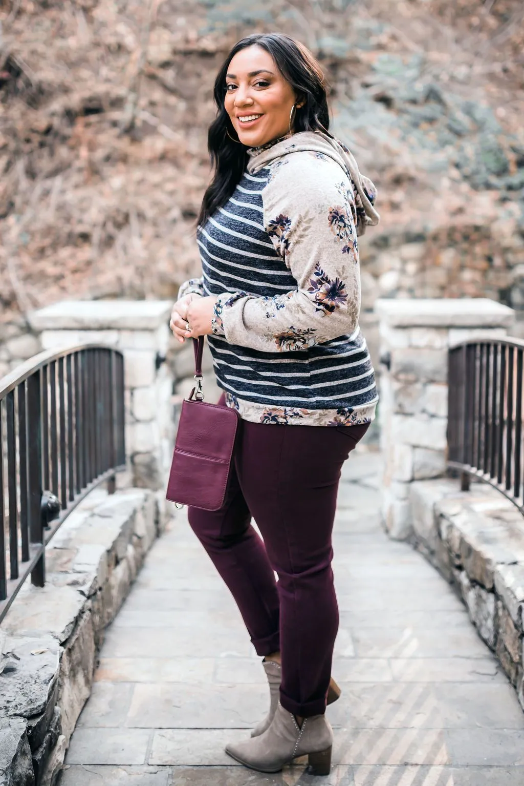Hooded Bliss Floral   Stripe Hoodie