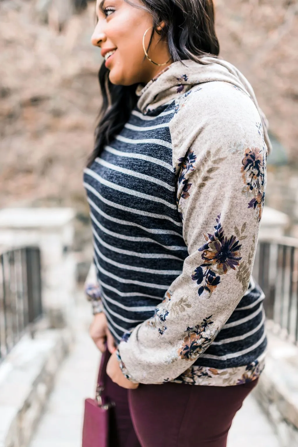 Hooded Bliss Floral   Stripe Hoodie