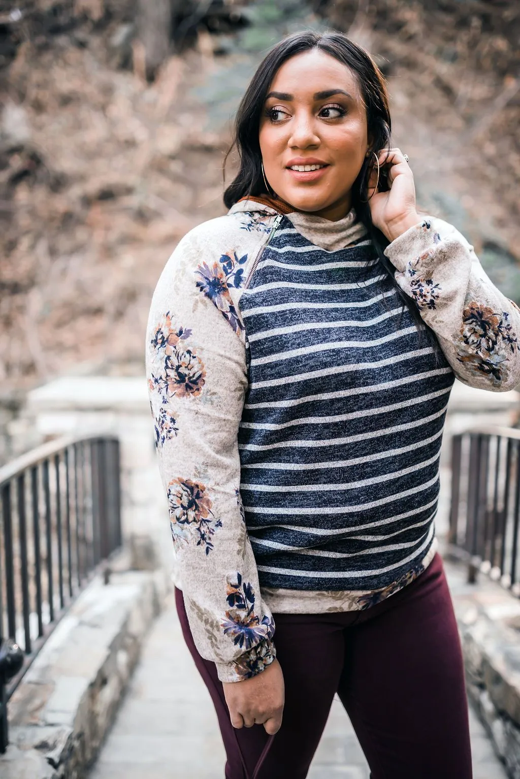 Hooded Bliss Floral   Stripe Hoodie