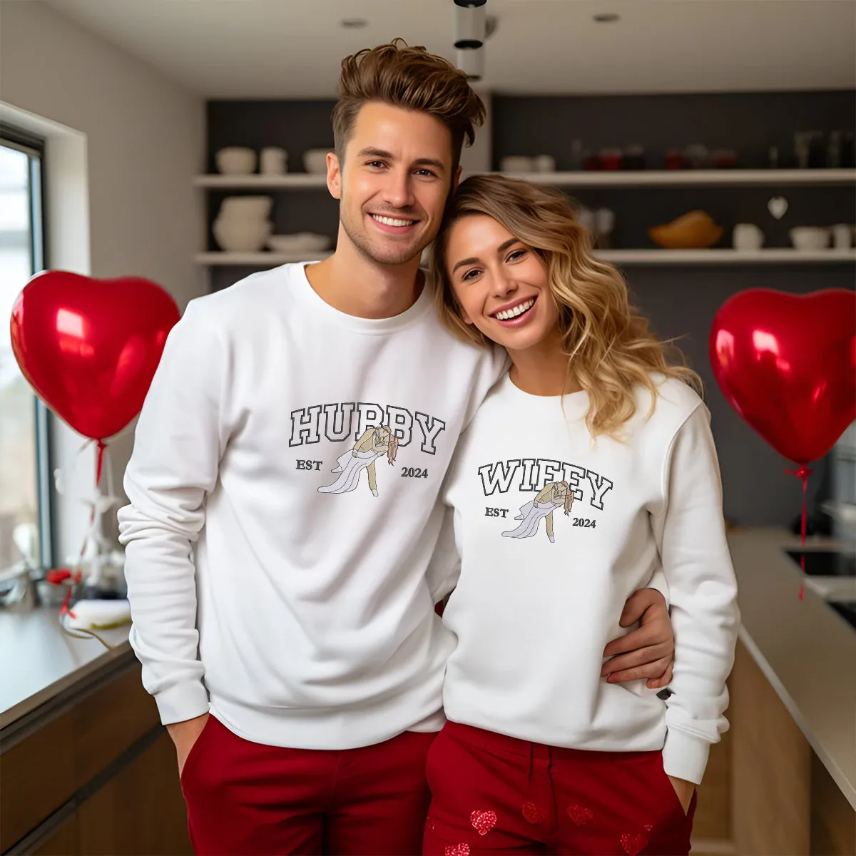 Hubby and Wifey Sweatshirt or Hoodie, Personalized Embroidered Gift Ideas For Married Couples