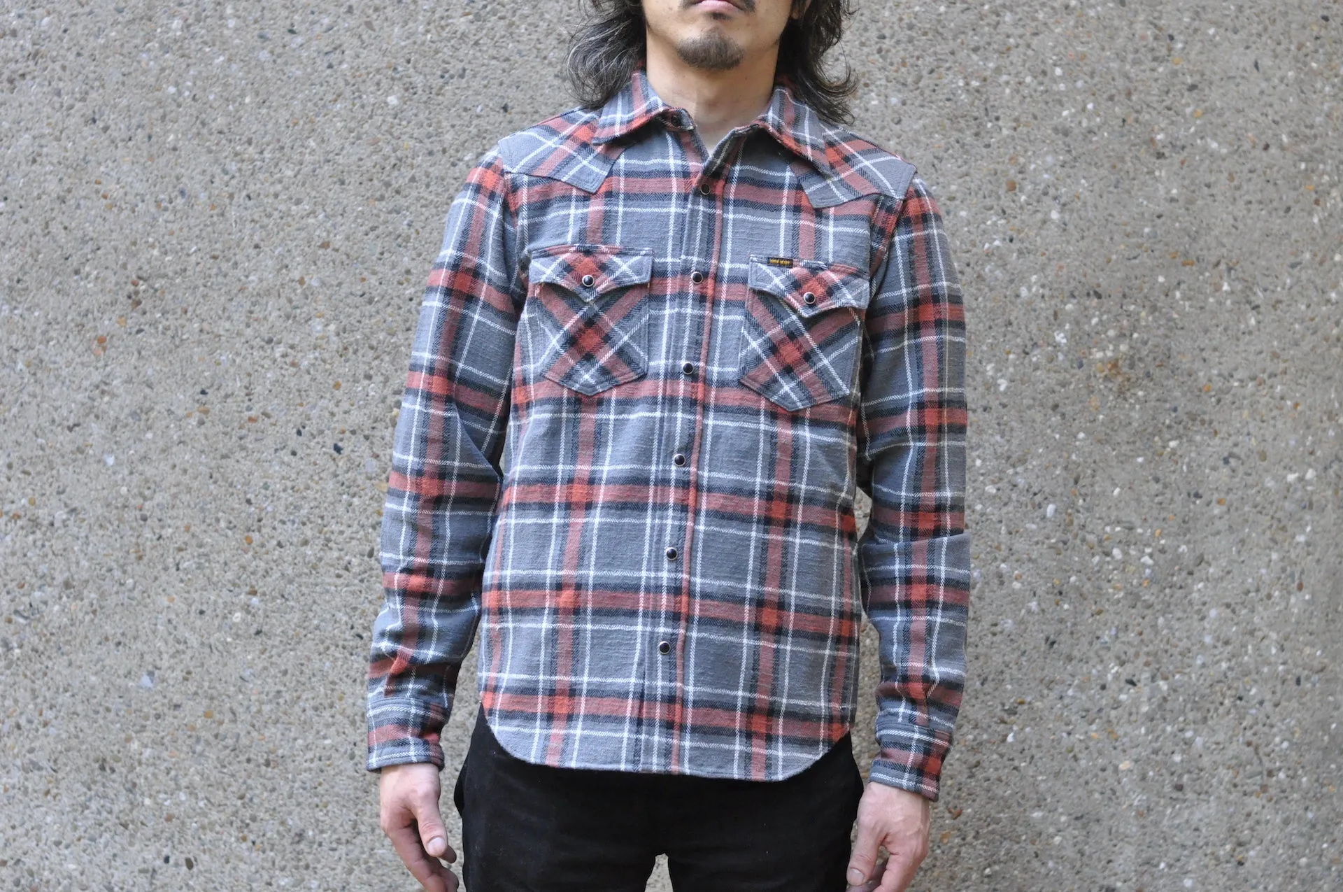 Iron Heart Ultra-Heavy "Slubby" Flannel Classic Check Western Shirt (Battleship Grey)