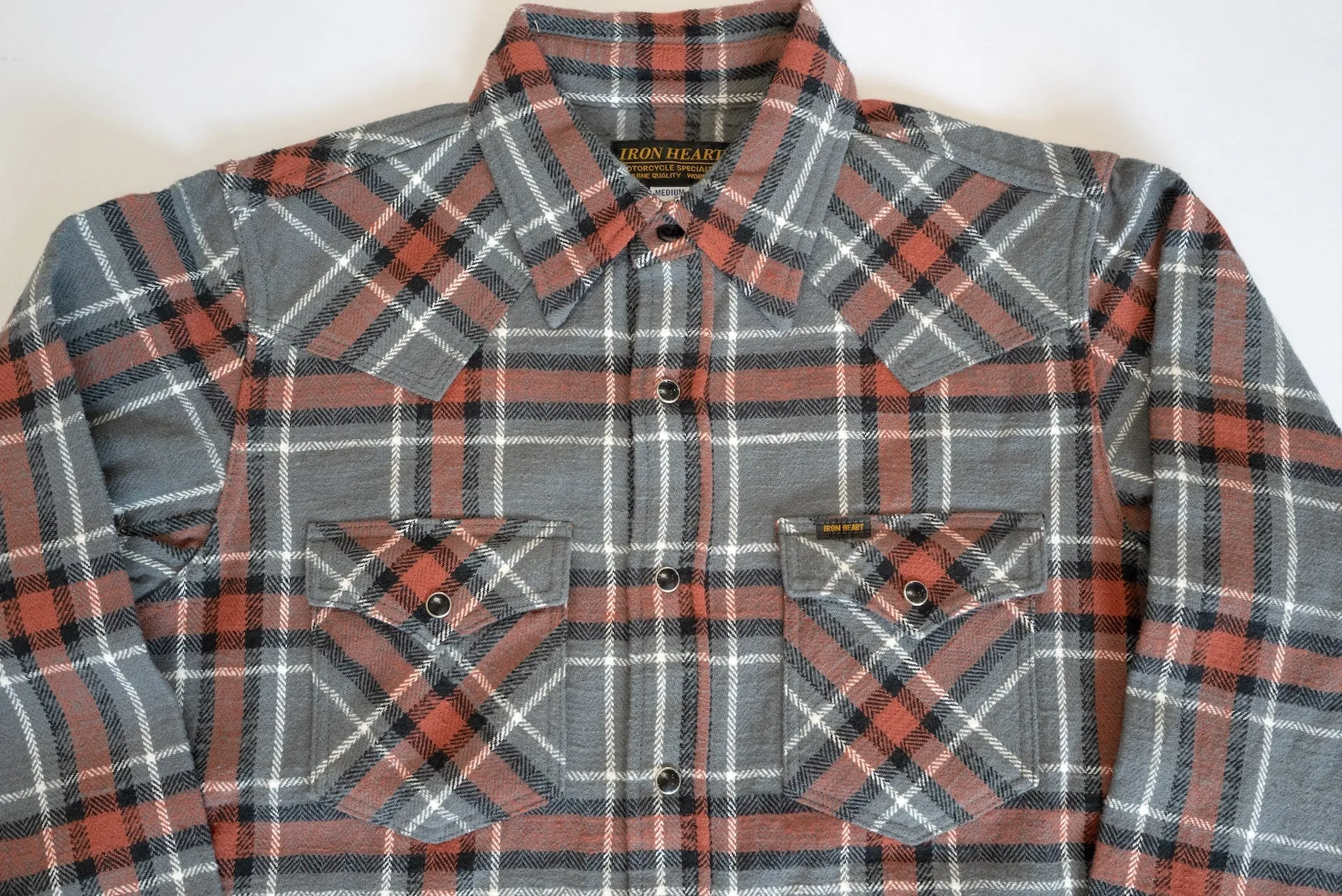 Iron Heart Ultra-Heavy "Slubby" Flannel Classic Check Western Shirt (Battleship Grey)