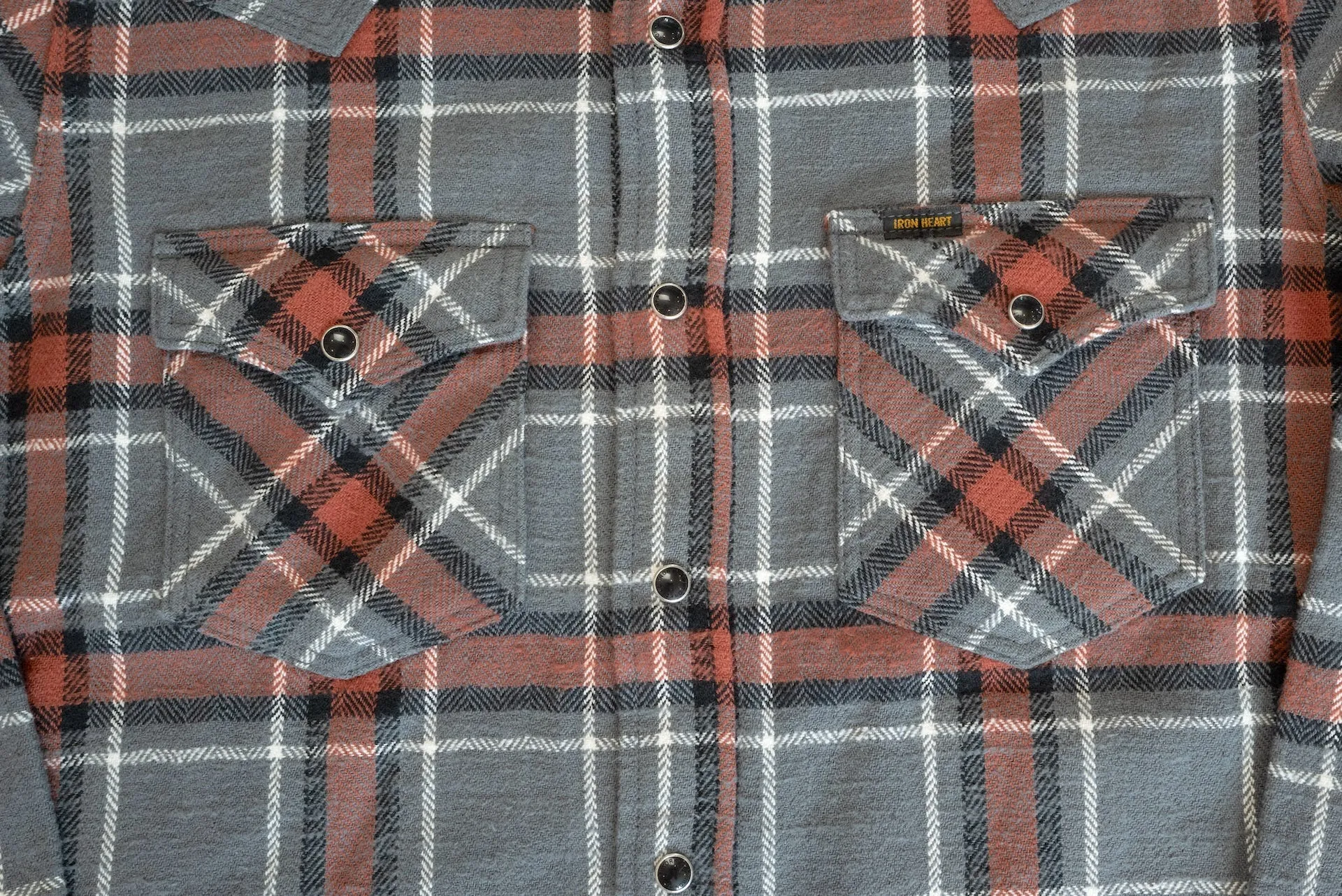 Iron Heart Ultra-Heavy "Slubby" Flannel Classic Check Western Shirt (Battleship Grey)