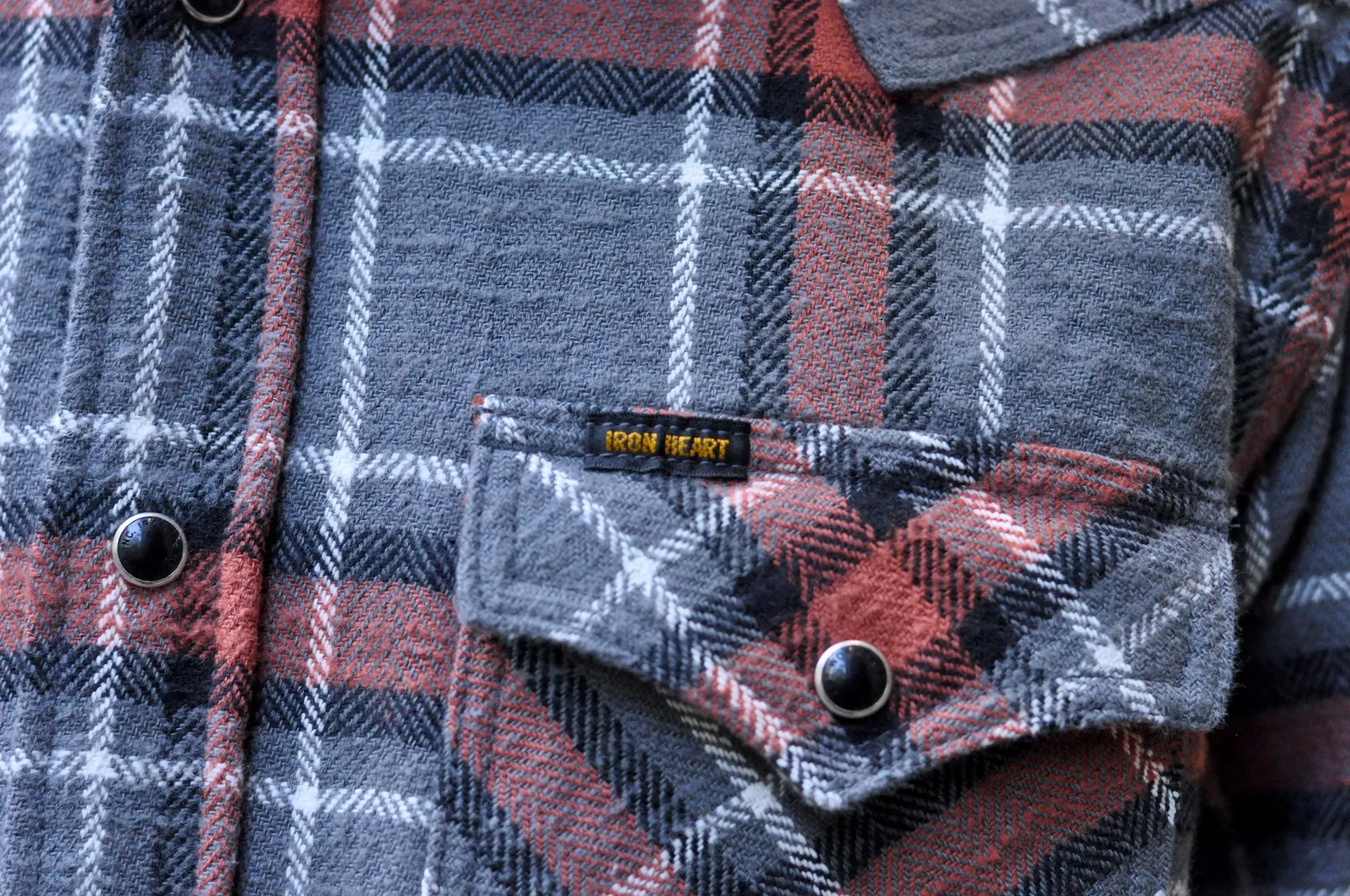 Iron Heart Ultra-Heavy "Slubby" Flannel Classic Check Western Shirt (Battleship Grey)
