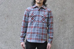 Iron Heart Ultra-Heavy "Slubby" Flannel Classic Check Western Shirt (Battleship Grey)