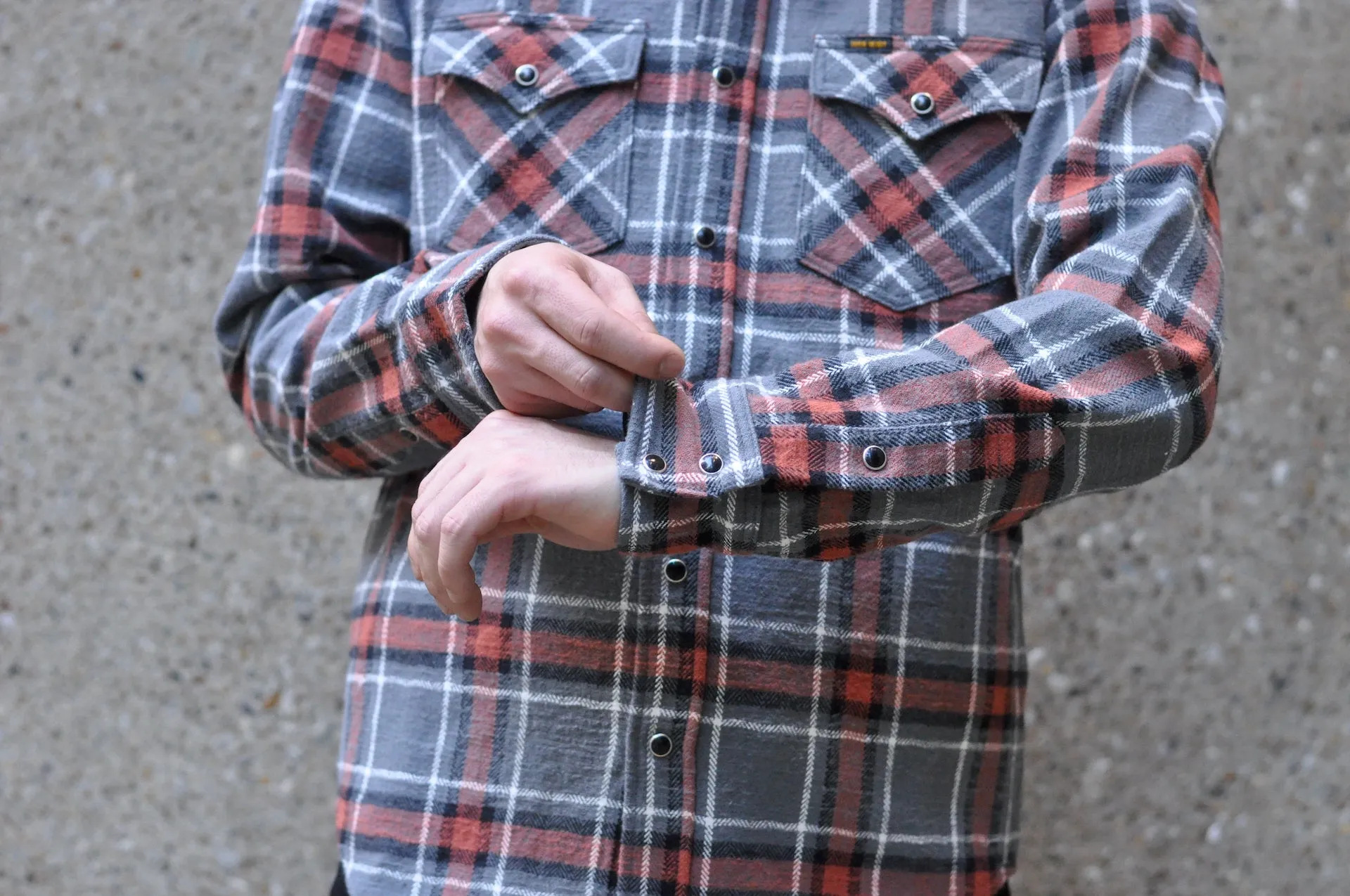 Iron Heart Ultra-Heavy "Slubby" Flannel Classic Check Western Shirt (Battleship Grey)