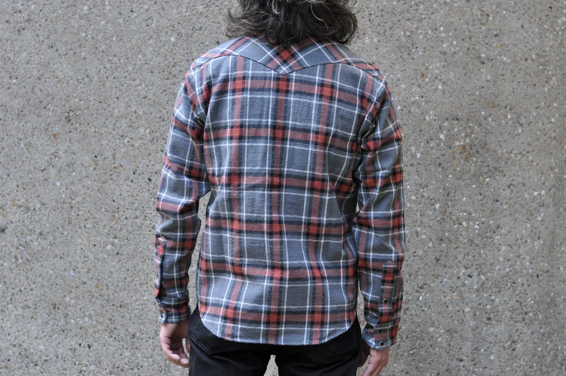 Iron Heart Ultra-Heavy "Slubby" Flannel Classic Check Western Shirt (Battleship Grey)