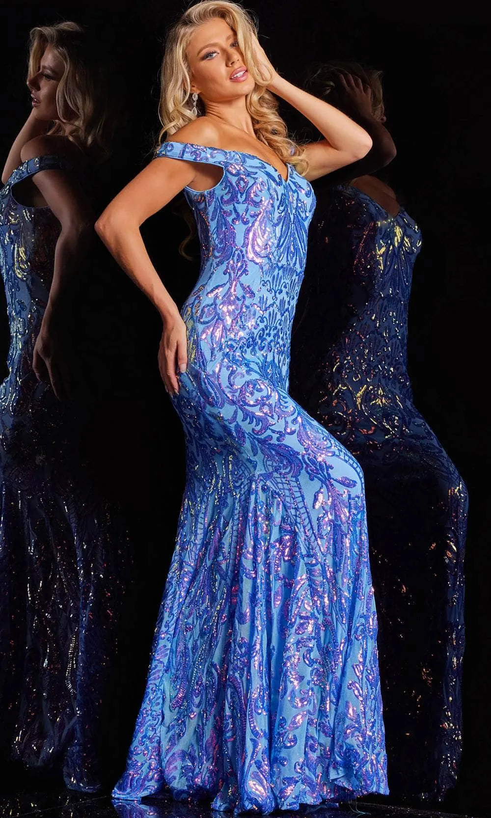 Jovani 23675 - Iridescent Sequin Prom Gown