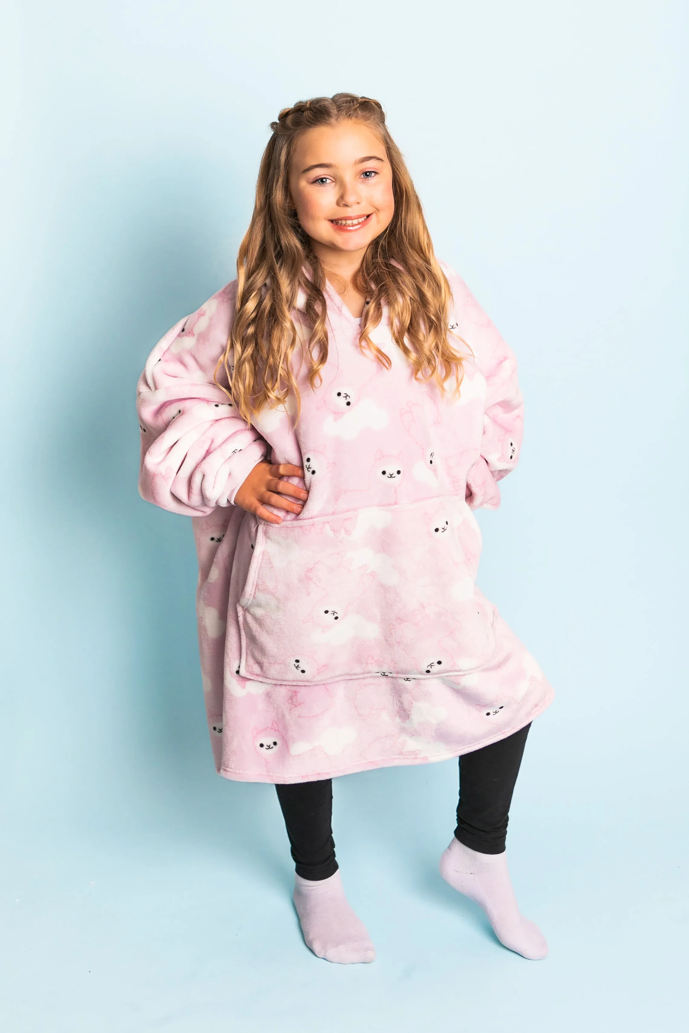 Kids Giant Hoodie Llama Face Light Pink