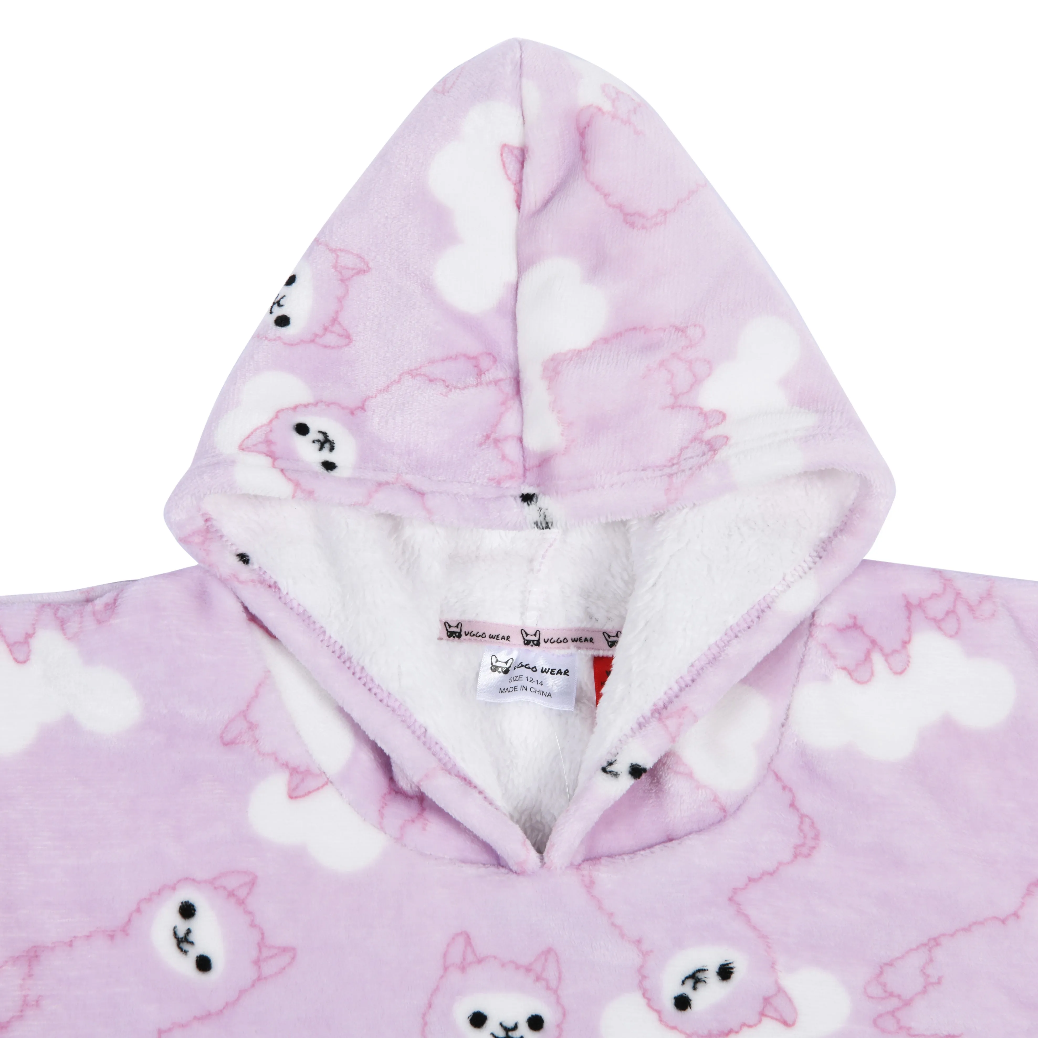 Kids Giant Hoodie Llama Face Light Pink