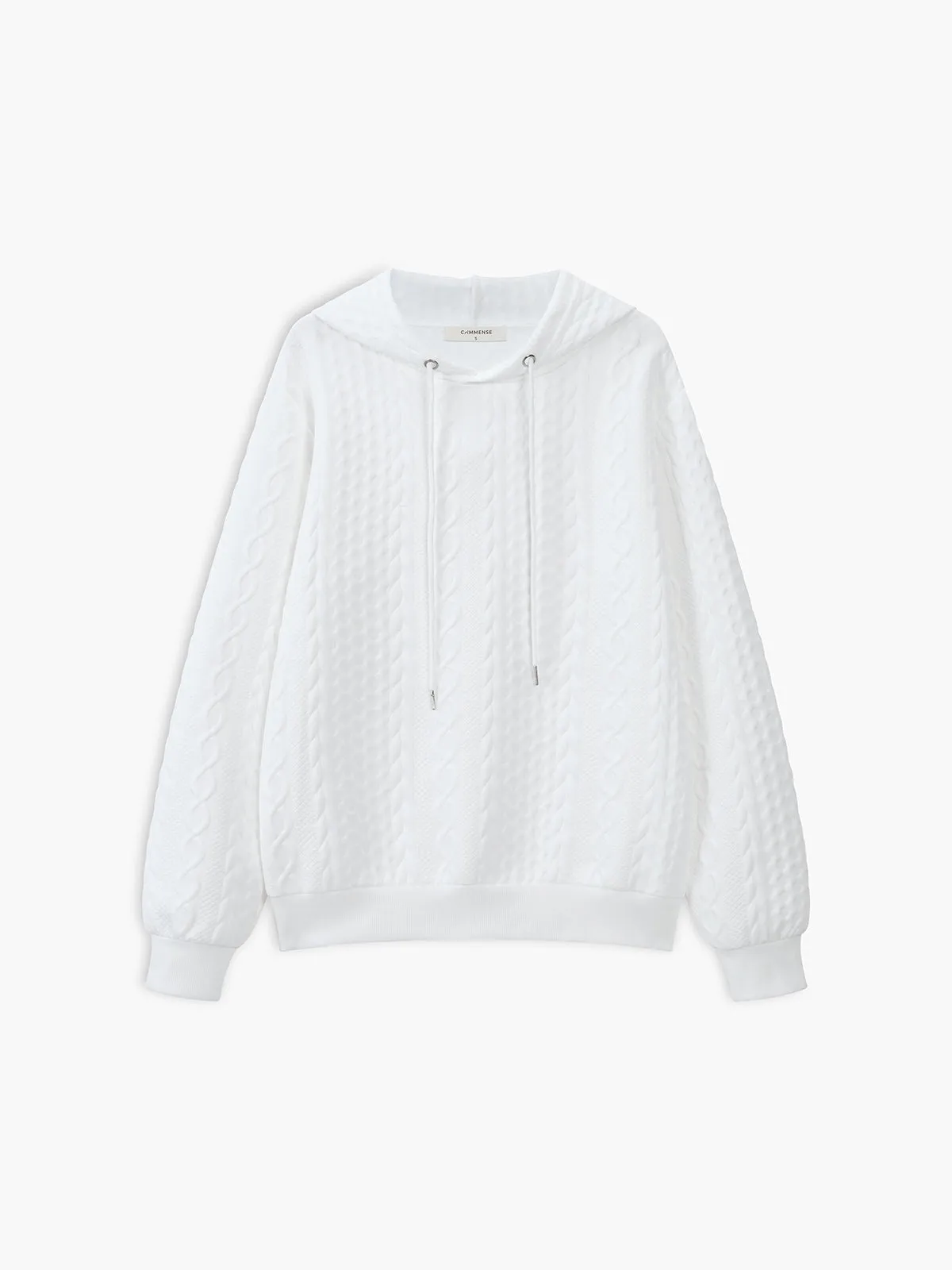 Knit Cable Long Trendy Sleeve Drawstring Hoody