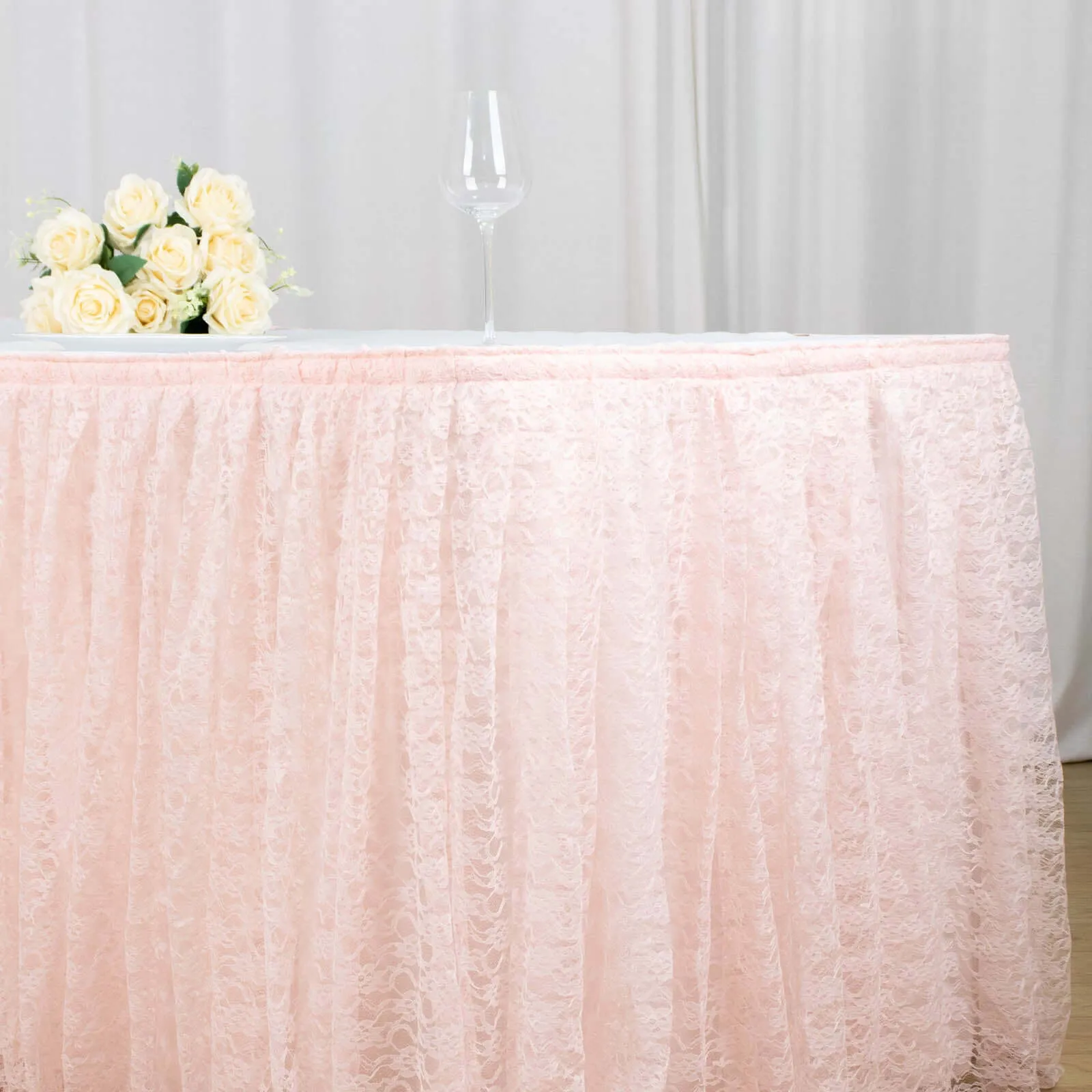Lace Table Skirt 14ft Blush - Premium Pleated Table Cover