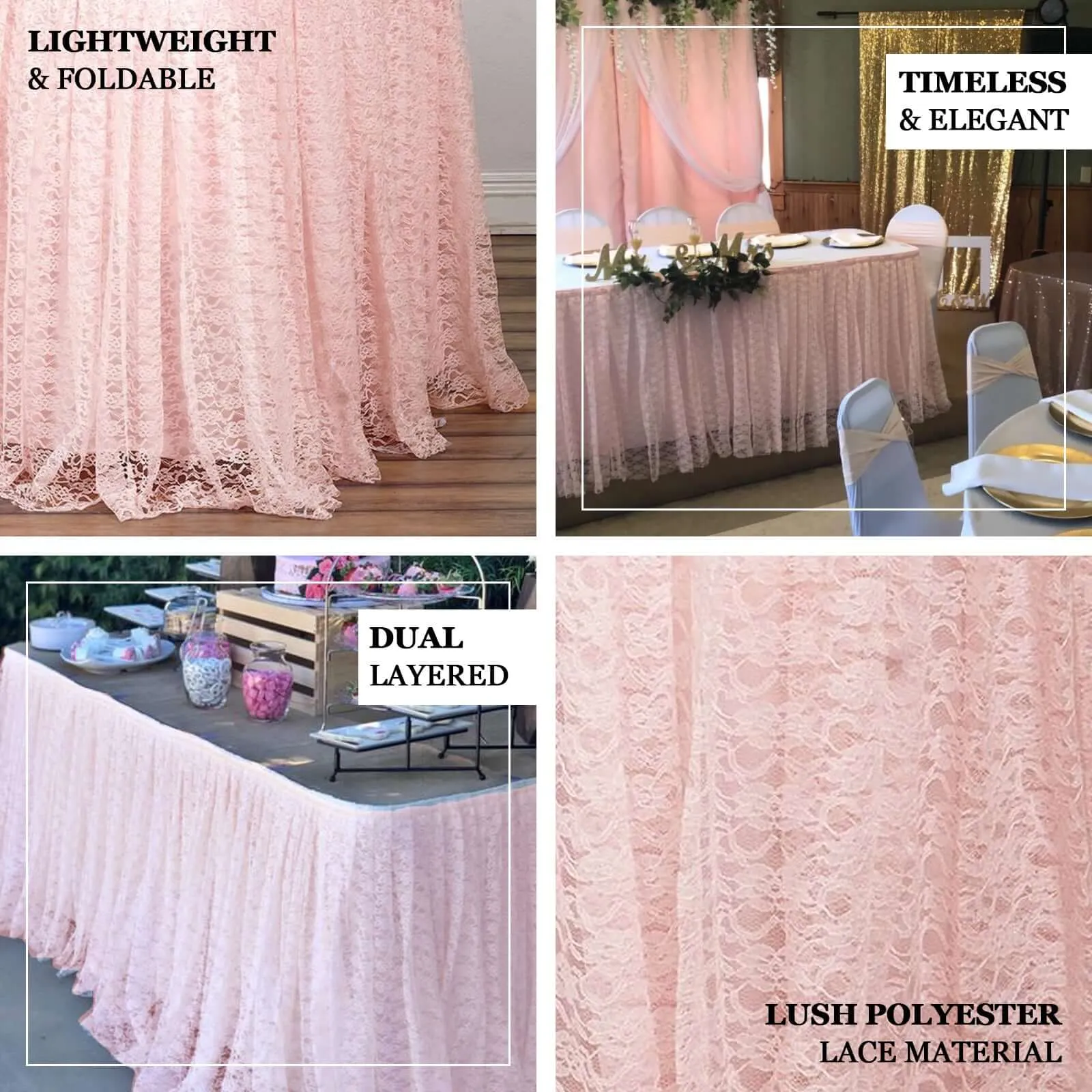 Lace Table Skirt 14ft Blush - Premium Pleated Table Cover