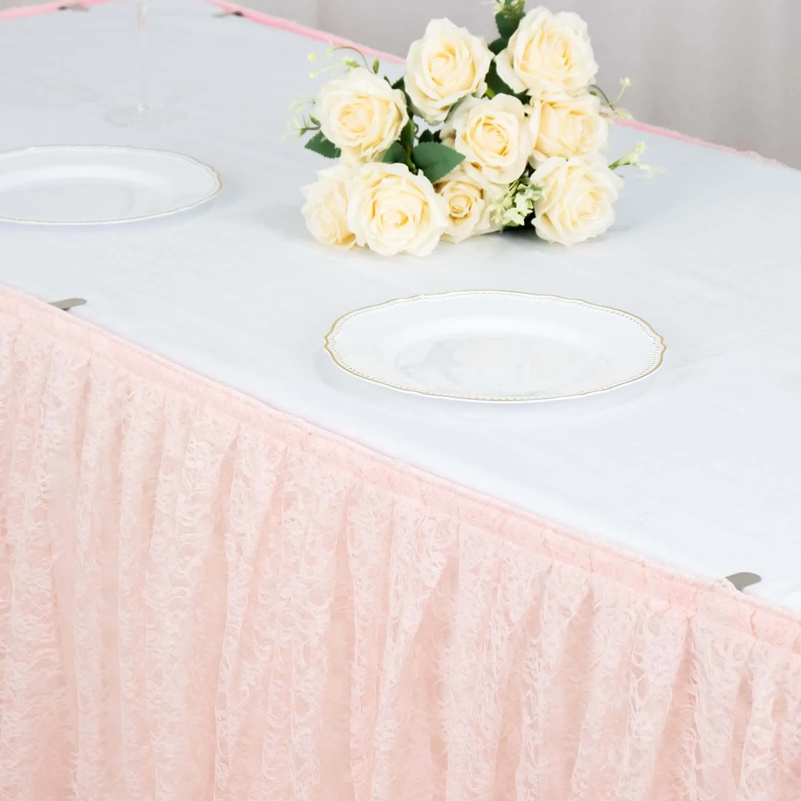 Lace Table Skirt 14ft Blush - Premium Pleated Table Cover