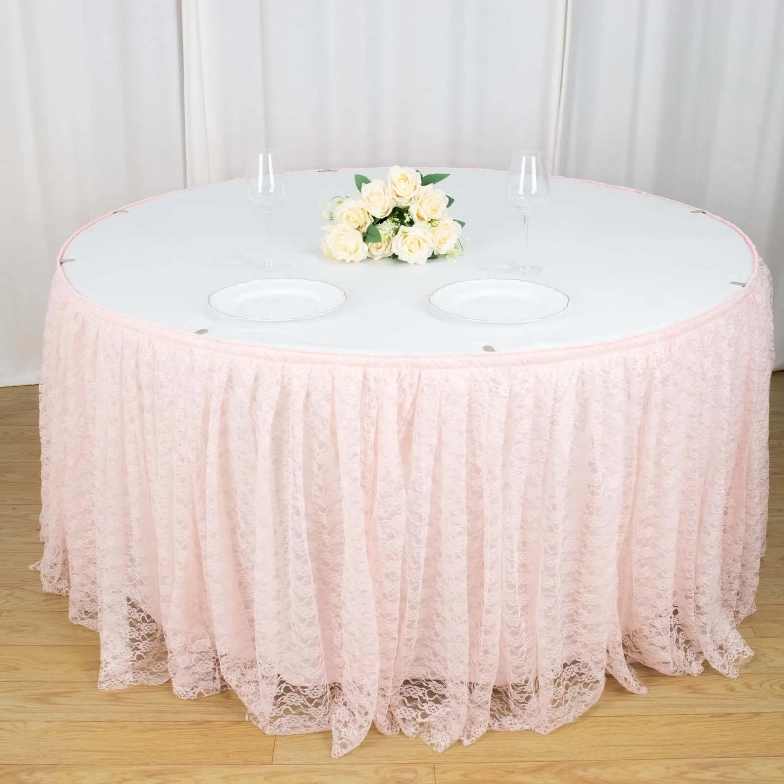 Lace Table Skirt 14ft Blush - Premium Pleated Table Cover