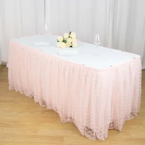 Lace Table Skirt 14ft Blush - Premium Pleated Table Cover