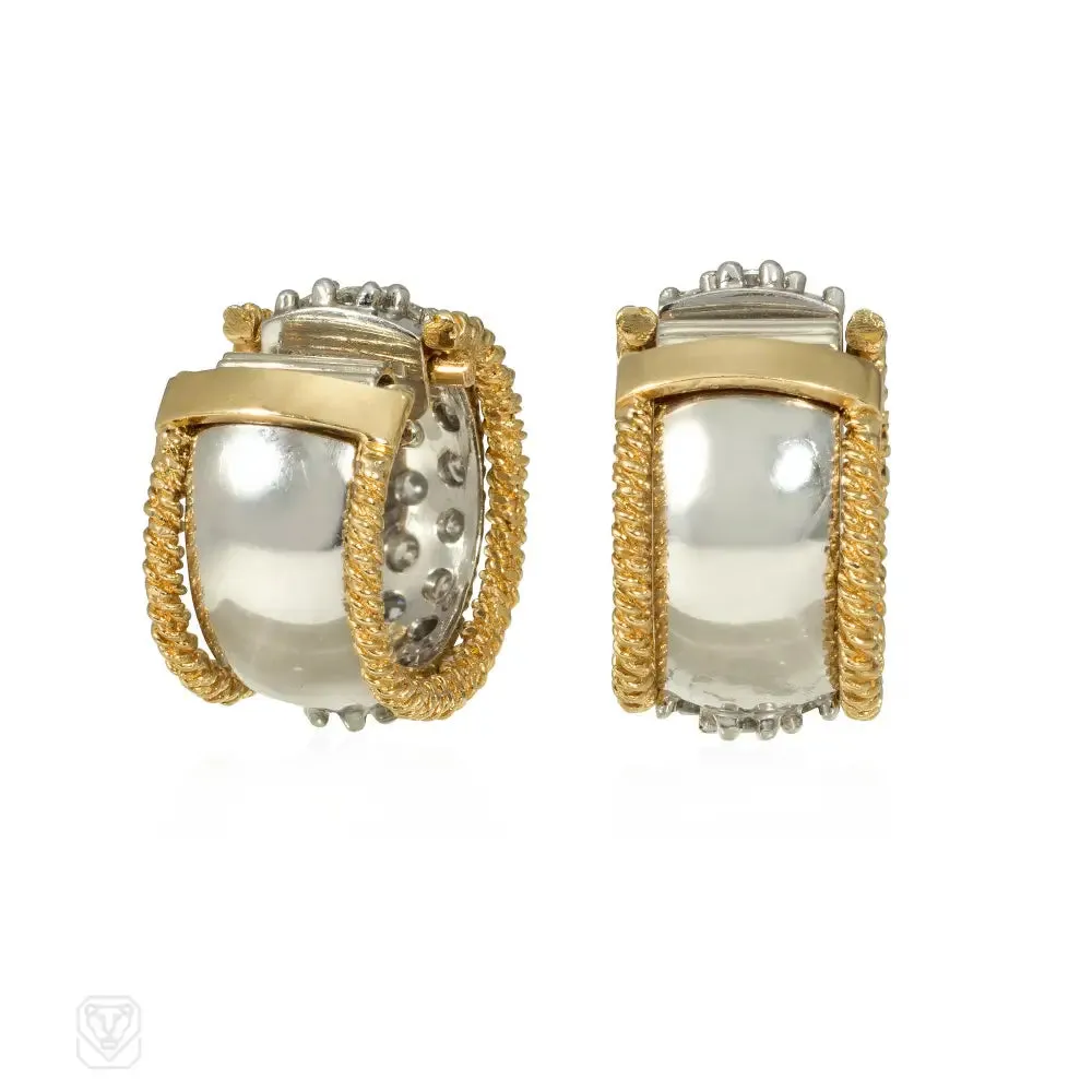 Laykin et Cie 1950s diamond and gold hoop earrings