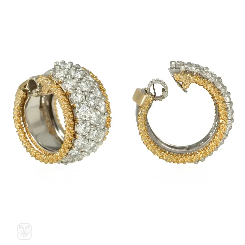 Laykin et Cie 1950s diamond and gold hoop earrings