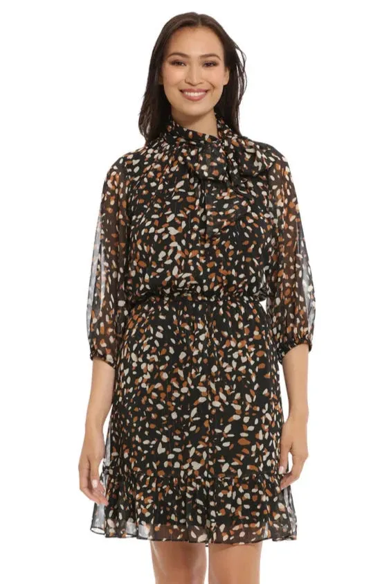 London Times Leaf Printed Lurex Dress