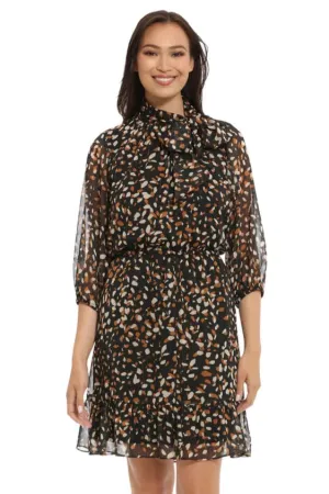 London Times Leaf Printed Lurex Dress