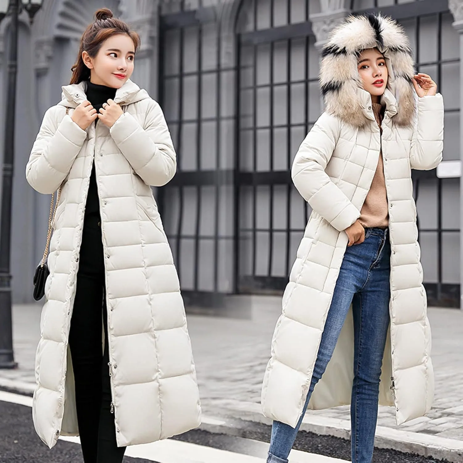 Long Jacket Women Fur Collar Lace Up Cotton Parkas Coat Classic Winter 2023 Warm with Hood Military Utility Jackets