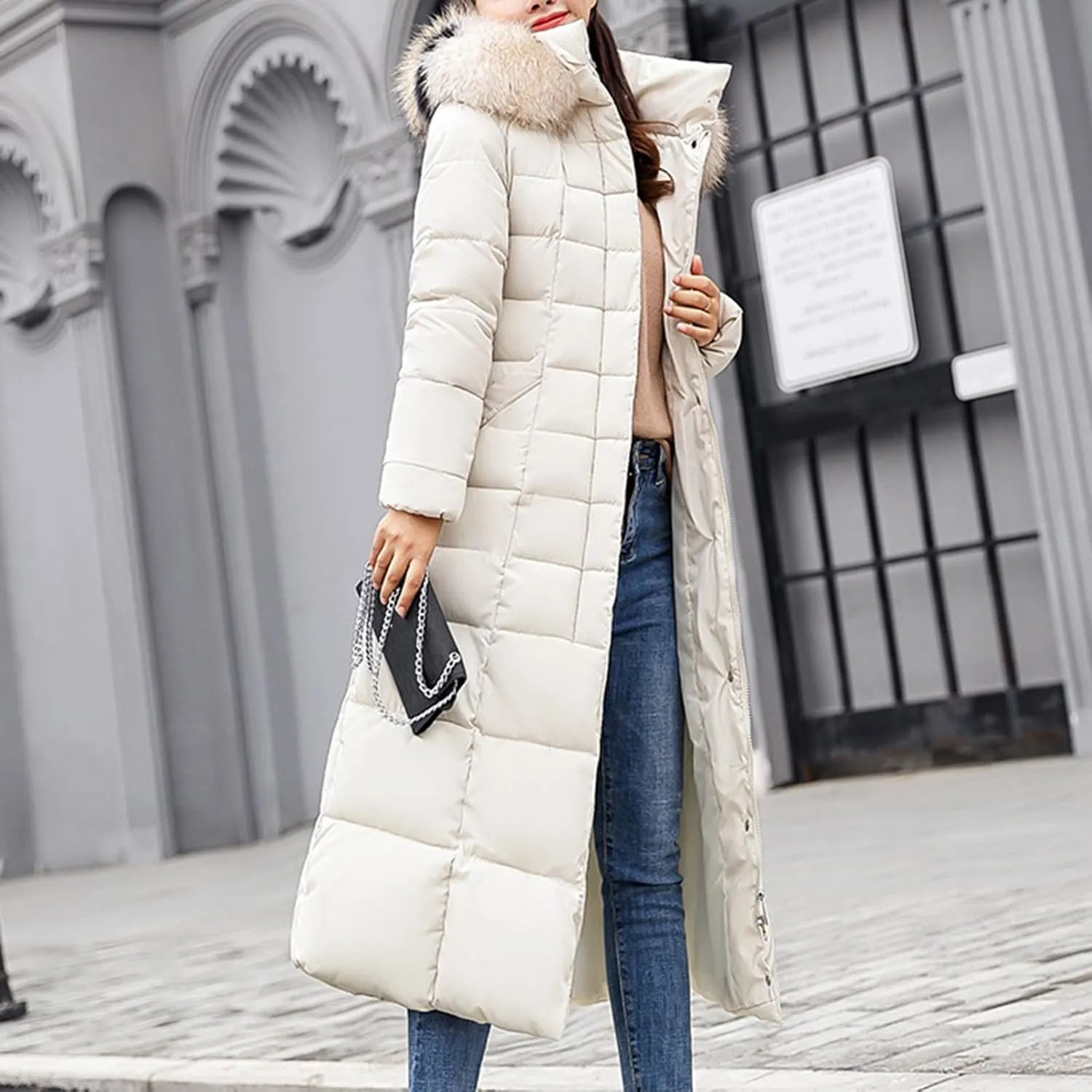Long Jacket Women Fur Collar Lace Up Cotton Parkas Coat Classic Winter 2023 Warm with Hood Military Utility Jackets