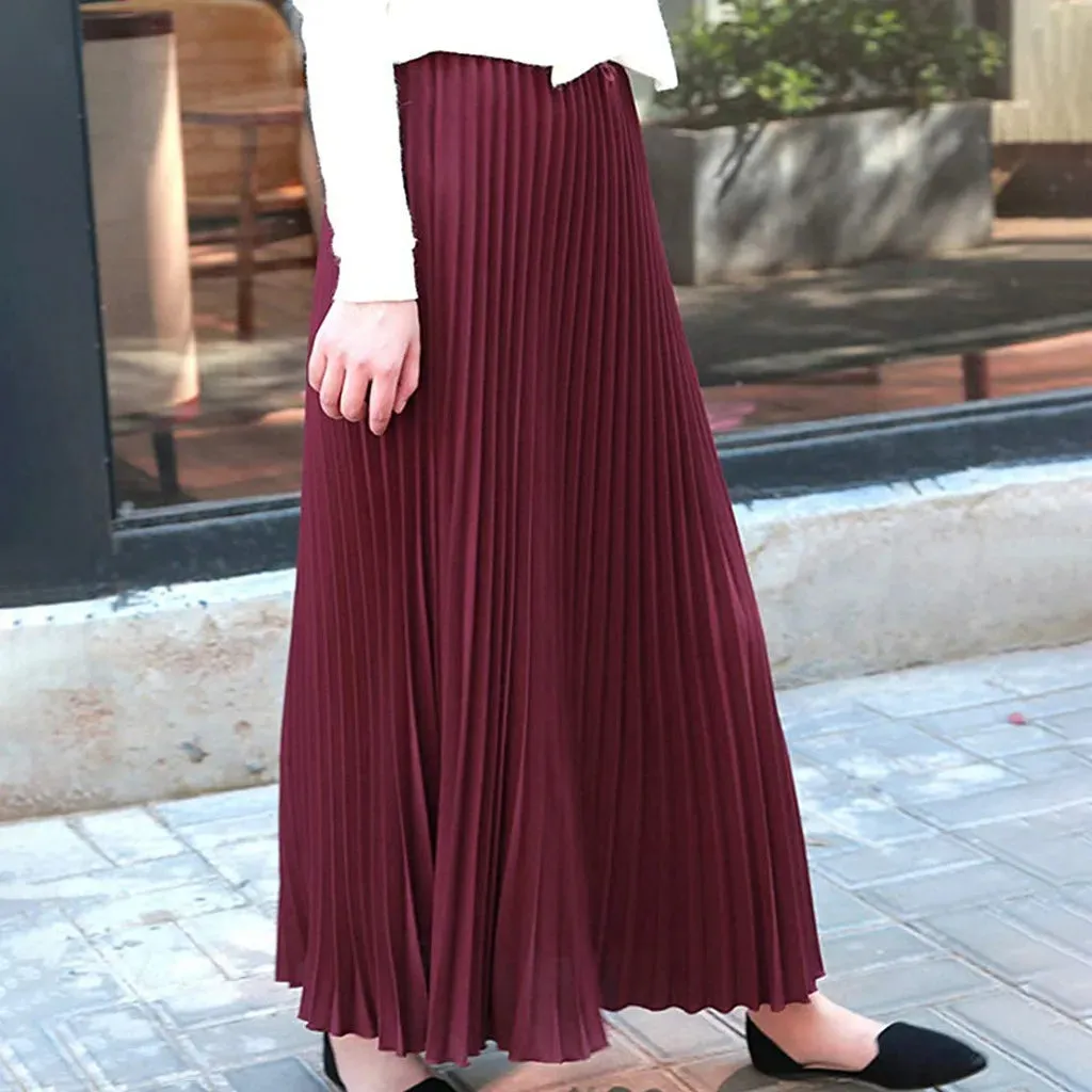 LVSANW Elegant Long Skirts Womens Vintage Pleated Midi Long Skirt Female Korean Casual High Waist Chiffon Skirts Jupe Faldas Mujer
