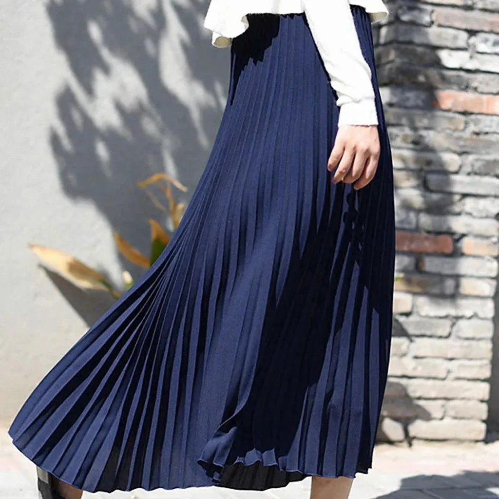 LVSANW Elegant Long Skirts Womens Vintage Pleated Midi Long Skirt Female Korean Casual High Waist Chiffon Skirts Jupe Faldas Mujer