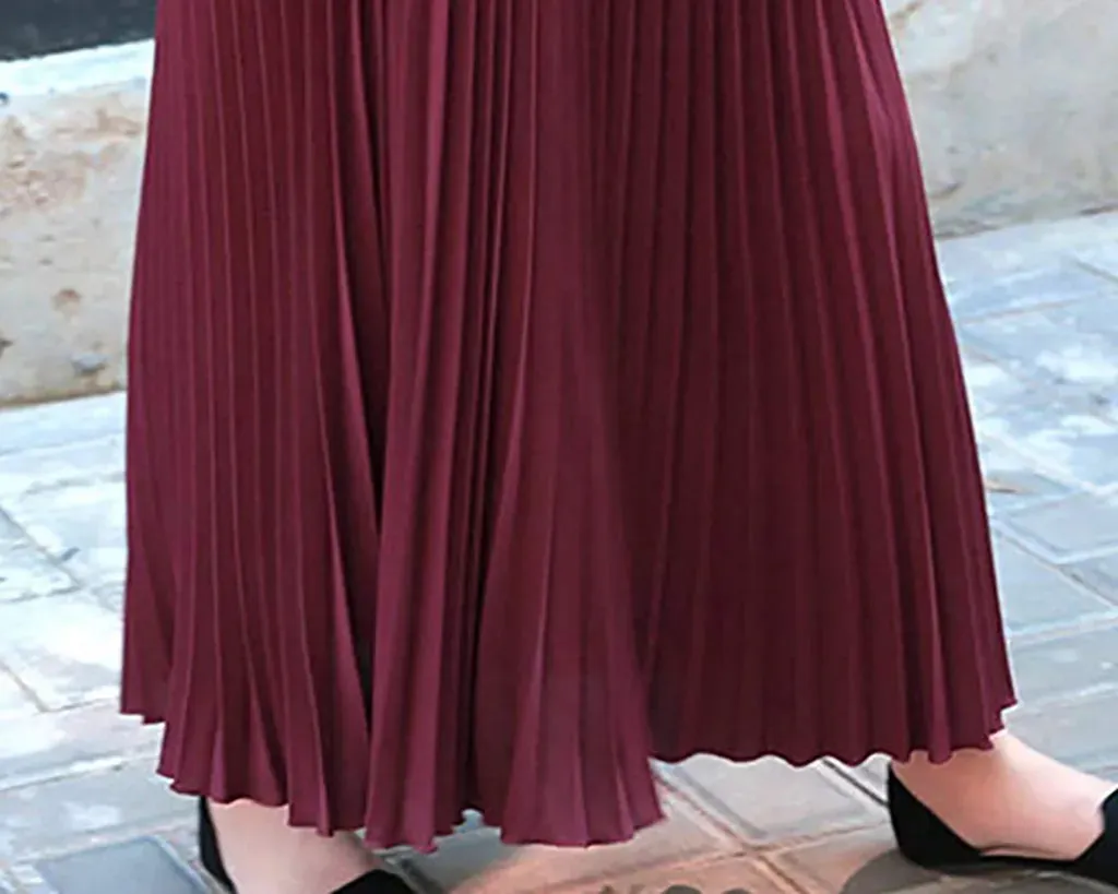 LVSANW Elegant Long Skirts Womens Vintage Pleated Midi Long Skirt Female Korean Casual High Waist Chiffon Skirts Jupe Faldas Mujer