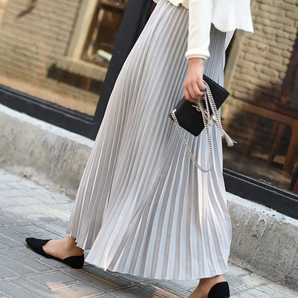 LVSANW Elegant Long Skirts Womens Vintage Pleated Midi Long Skirt Female Korean Casual High Waist Chiffon Skirts Jupe Faldas Mujer