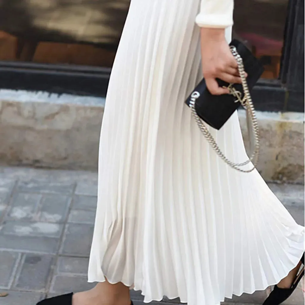LVSANW Elegant Long Skirts Womens Vintage Pleated Midi Long Skirt Female Korean Casual High Waist Chiffon Skirts Jupe Faldas Mujer