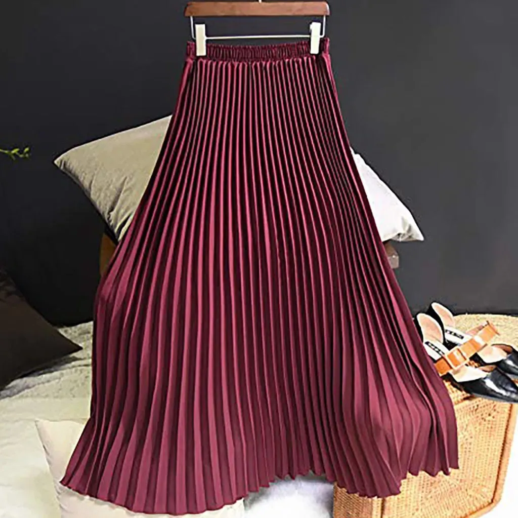 LVSANW Elegant Long Skirts Womens Vintage Pleated Midi Long Skirt Female Korean Casual High Waist Chiffon Skirts Jupe Faldas Mujer