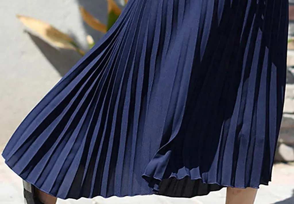 LVSANW Elegant Long Skirts Womens Vintage Pleated Midi Long Skirt Female Korean Casual High Waist Chiffon Skirts Jupe Faldas Mujer