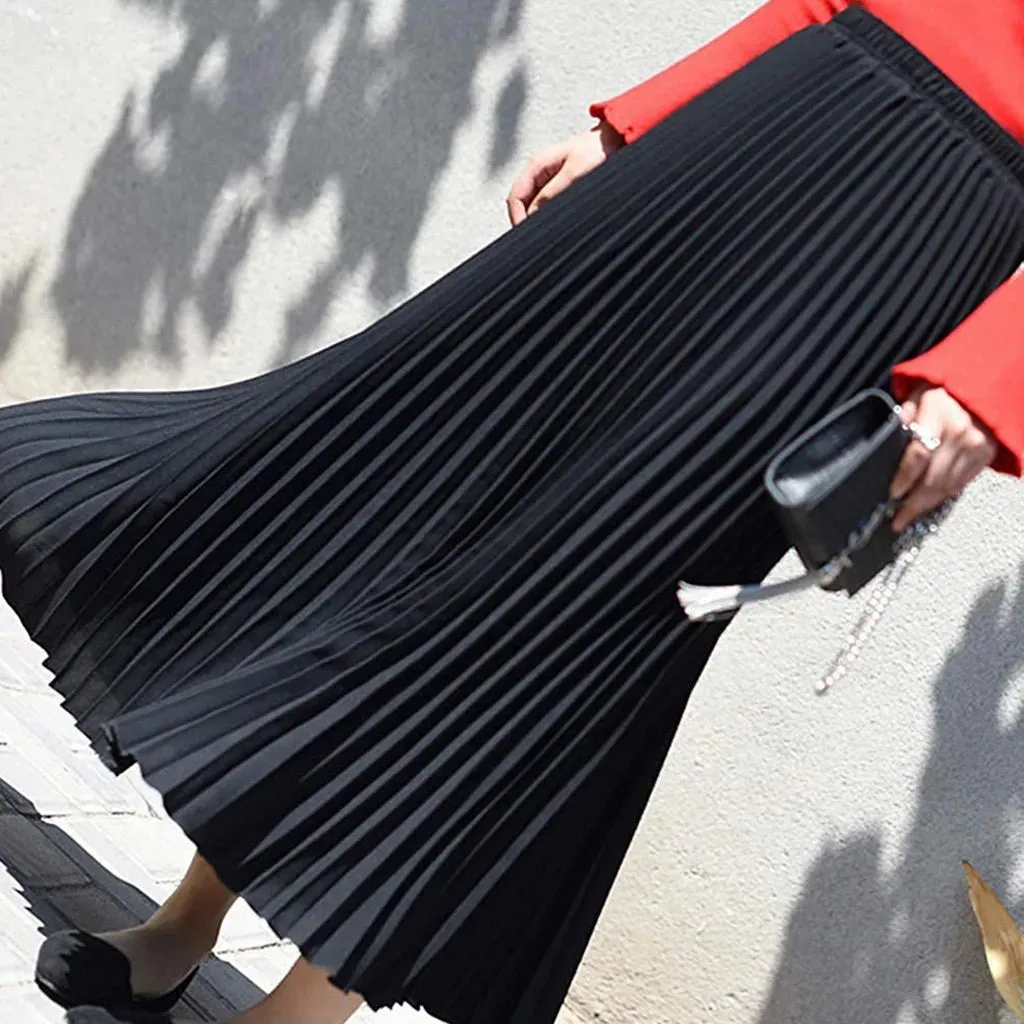 LVSANW Elegant Long Skirts Womens Vintage Pleated Midi Long Skirt Female Korean Casual High Waist Chiffon Skirts Jupe Faldas Mujer