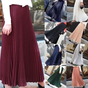 LVSANW Elegant Long Skirts Womens Vintage Pleated Midi Long Skirt Female Korean Casual High Waist Chiffon Skirts Jupe Faldas Mujer