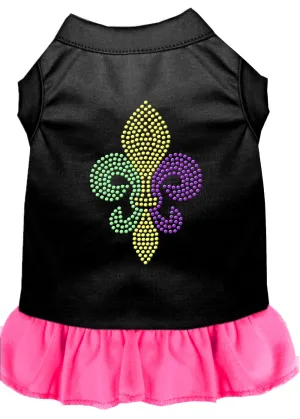 Mardi Gras Fleur De Lis Rhinestone Dress Black With Bright Pink Xxl