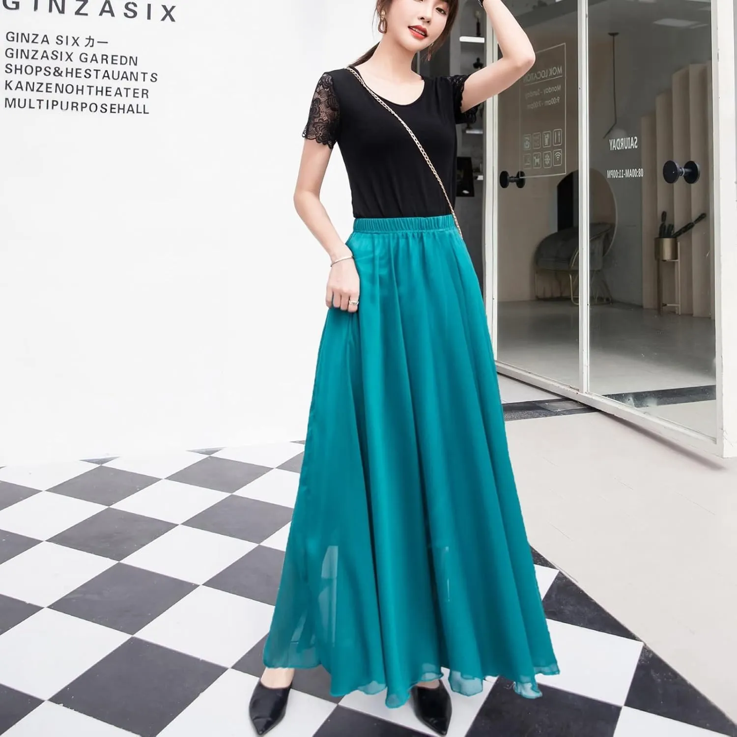 Maxi Skirt Summer Women's Solid Color Chiffon Skirt Women's High Waist Long Skirt Casual Flowy Maxi Skirt